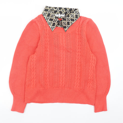 Next Women Coral Cable-Knit Jumper L Viscose Blend Long Sleeve
