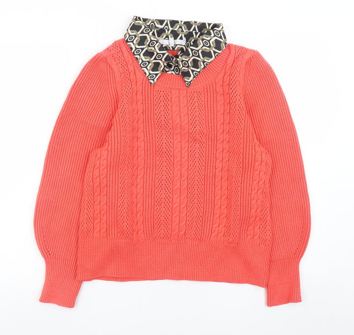 Next Women Coral Cable-Knit Jumper L Viscose Blend Long Sleeve