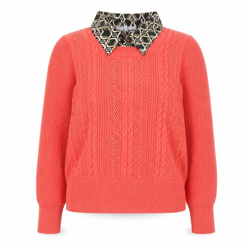 Next Women Coral Cable-Knit Jumper L Viscose Blend Long Sleeve