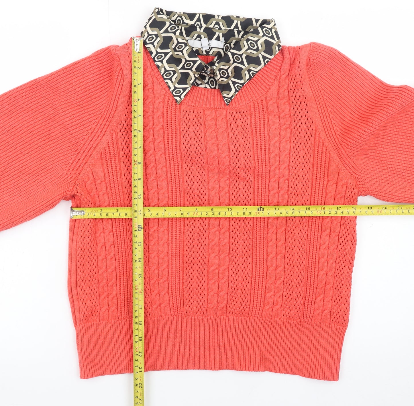 Next Women Coral Cable-Knit Jumper L Viscose Blend Long Sleeve