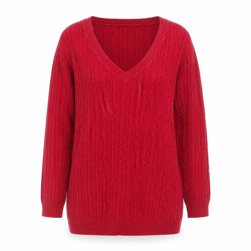 GAP Women Red V-Neck Cable-Knit Cotton Blend Jumper Size S