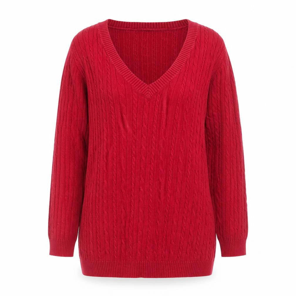 GAP Women Red V-Neck Cable-Knit Cotton Blend Jumper Size S