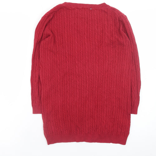 GAP Women Red V-Neck Cable-Knit Cotton Blend Jumper Size S