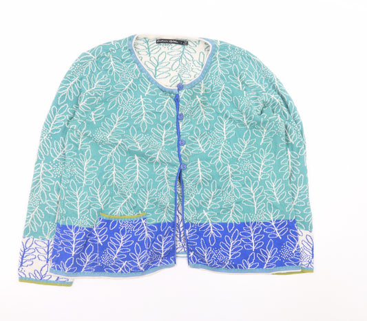 Gudrun Sjödén Womens Blue Leaf Knit Cotton Long Sleeve Cardigan L