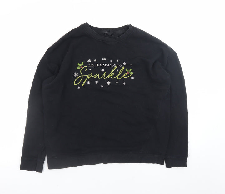 New Look Women's Black Christmas Sparkle Pullover Sweatshirt Size S