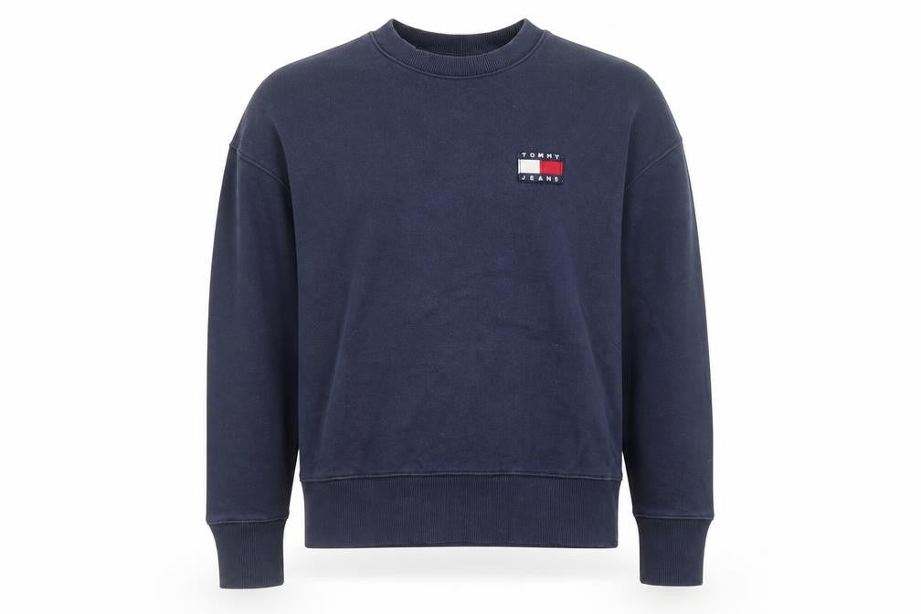 Front view of Tommy Jeans men’s blue cotton crew neck pullover sweatshirt m