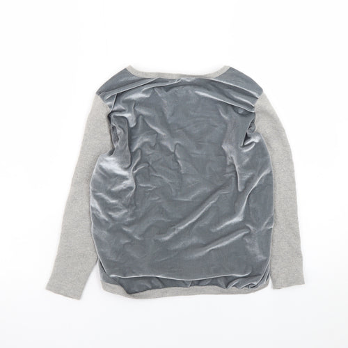 Laura Ashley Women Grey UK 10 Velvet Panel Wool Blend Pullover Sweatshirt