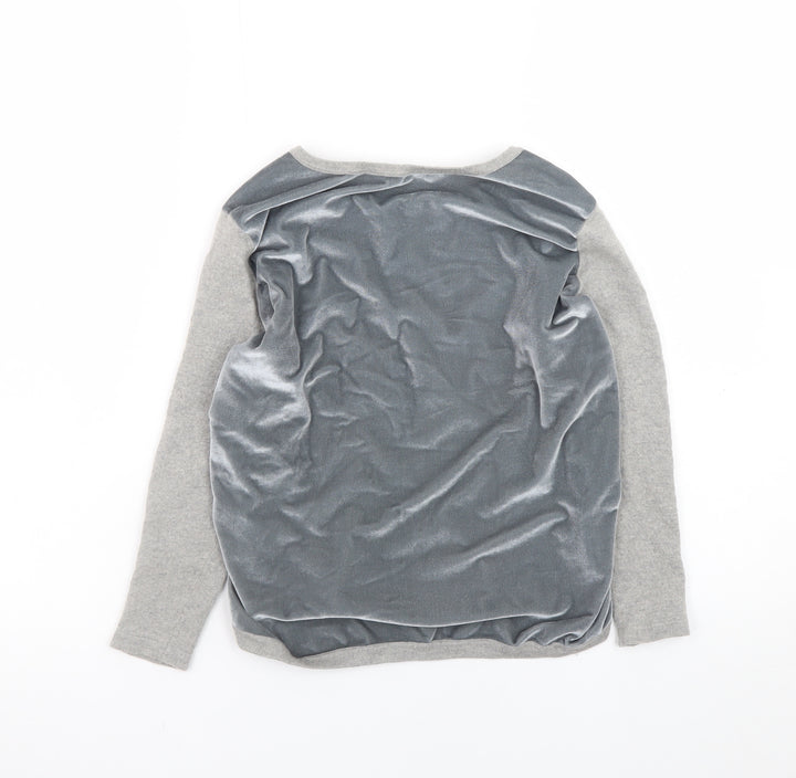 Laura Ashley Women Grey UK 10 Velvet Panel Wool Blend Pullover Sweatshirt