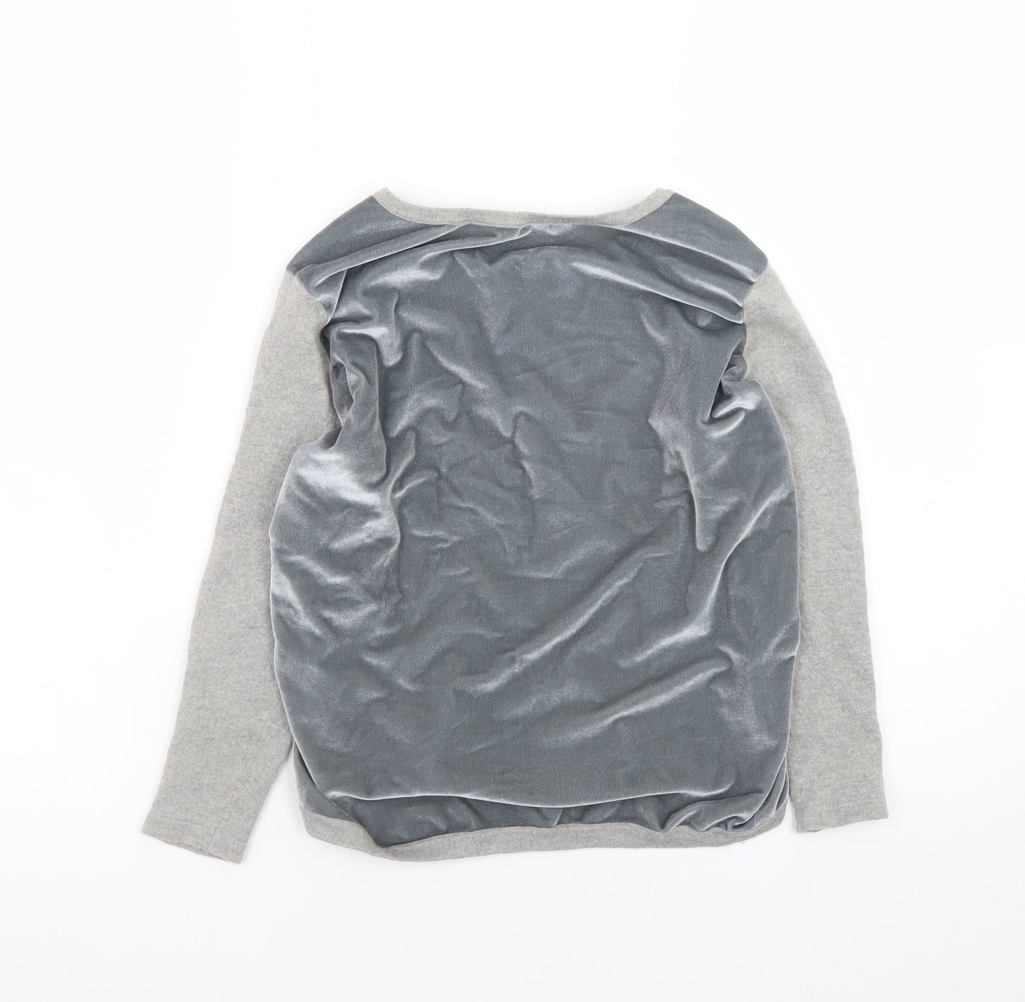 Laura Ashley Women Grey UK 10 Velvet Panel Wool Blend Pullover Sweatshirt