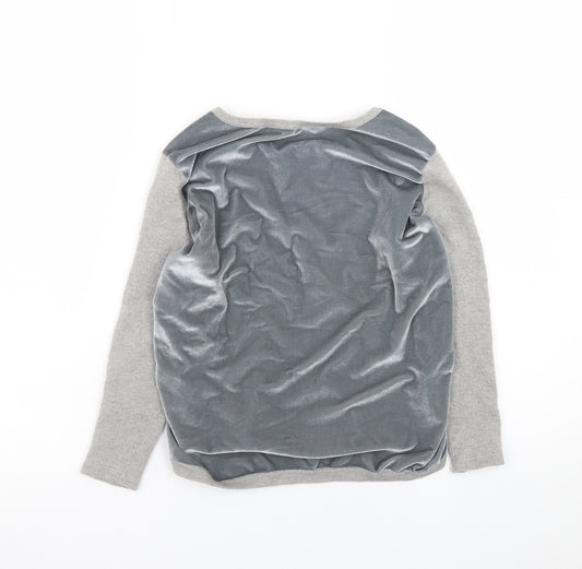 Laura Ashley Women Grey UK 10 Velvet Panel Wool Blend Pullover Sweatshirt