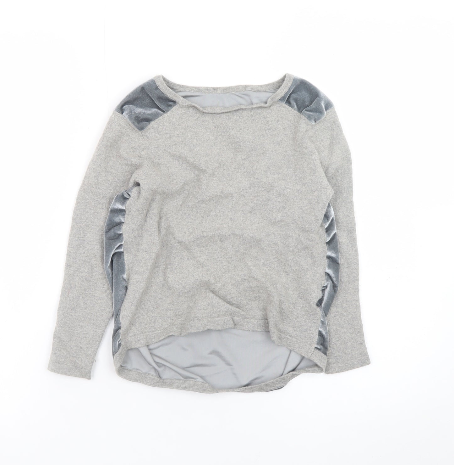 Laura Ashley Women Grey UK 10 Velvet Panel Wool Blend Pullover Sweatshirt