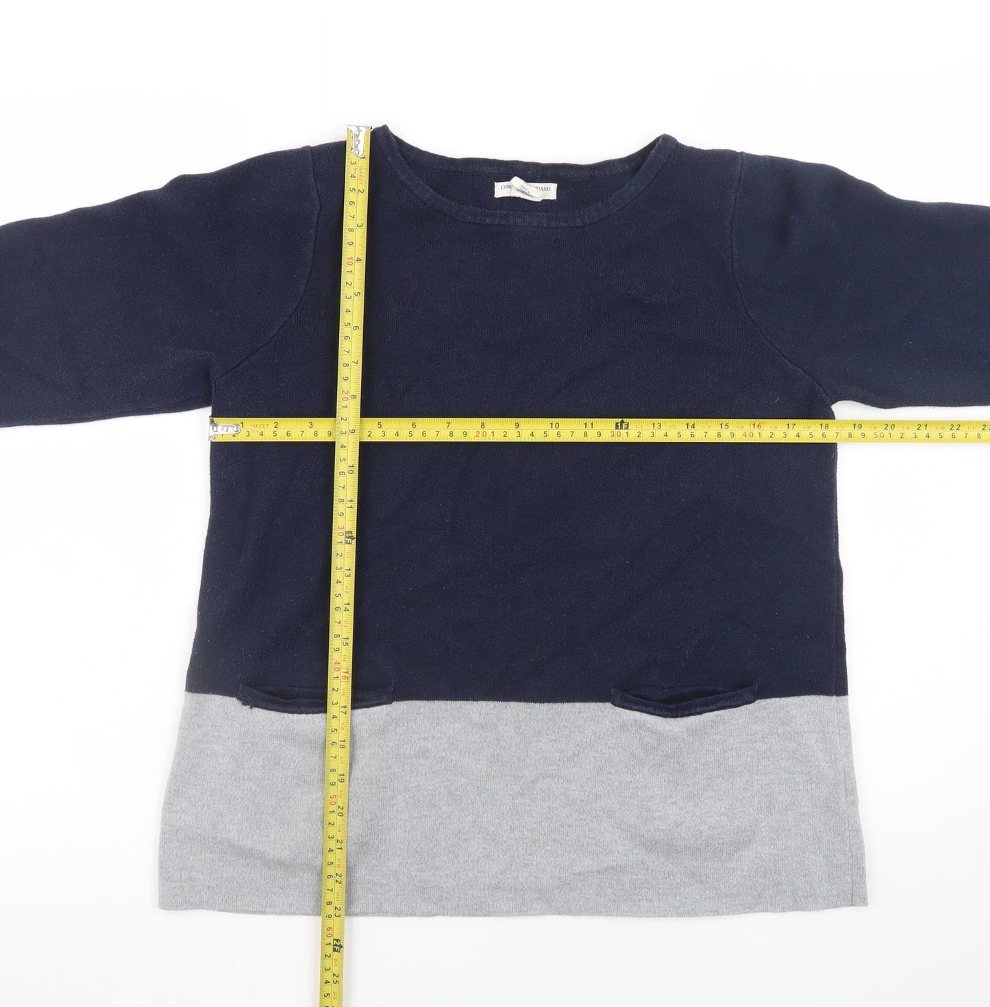 Christian Siriano Women's Blue & Grey Cotton Pullover Jumper L
