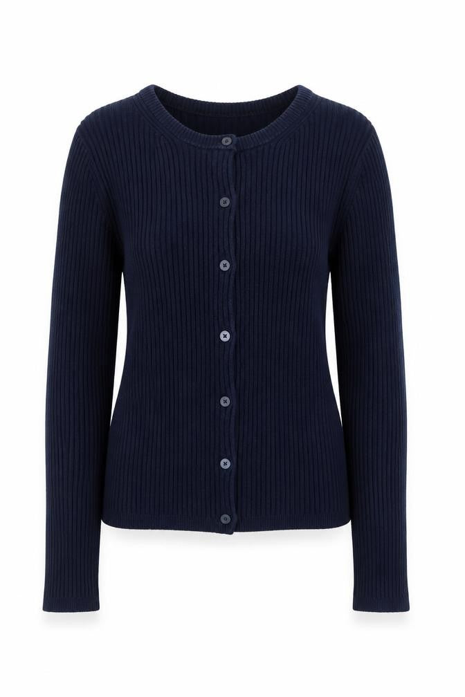 Front view of Boden Women's Blue Rib Knit Cotton Cardigan, size S