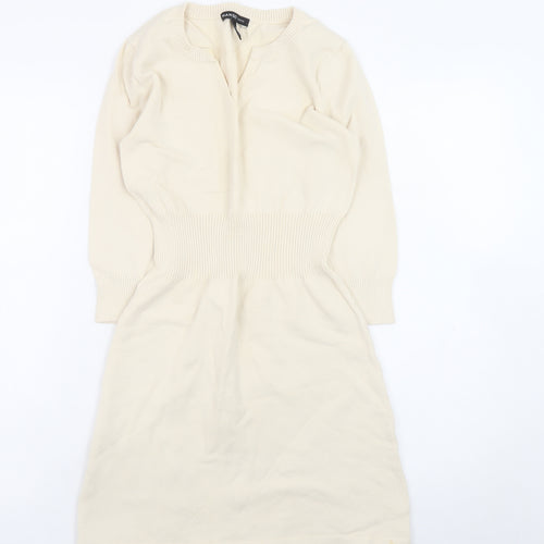 Mango Women Ivory Knit V-Neck Sweater Dress Size 8