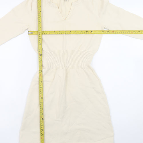 Mango Women Ivory Knit V-Neck Sweater Dress Size 8