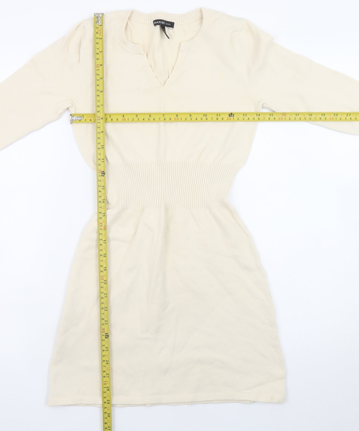 Mango Women Ivory Knit V-Neck Sweater Dress Size 8