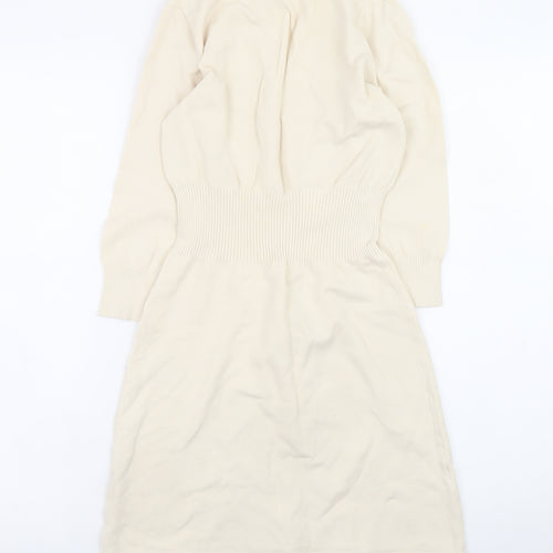 Mango Women Ivory Knit V-Neck Sweater Dress Size 8