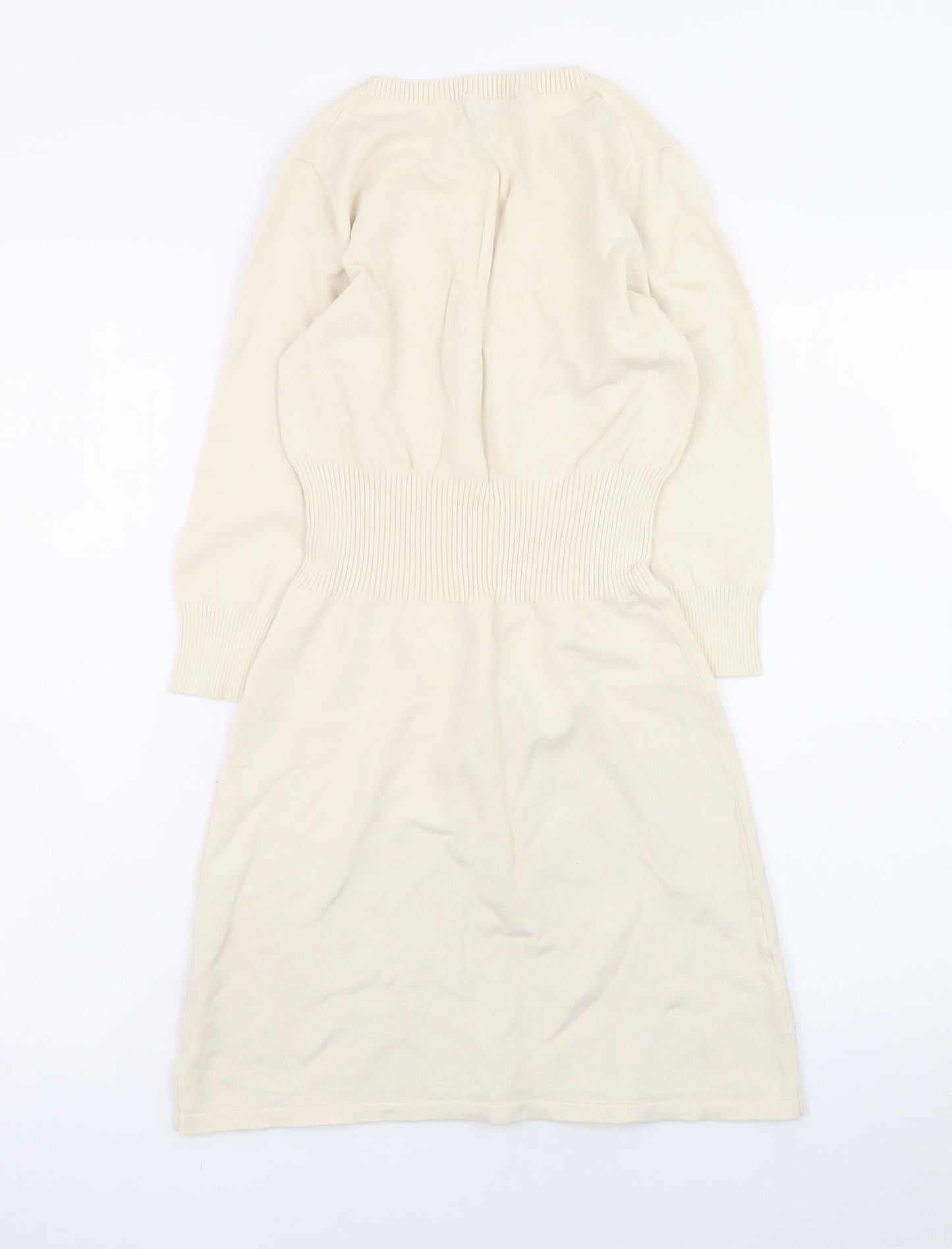 Mango Women Ivory Knit V-Neck Sweater Dress Size 8