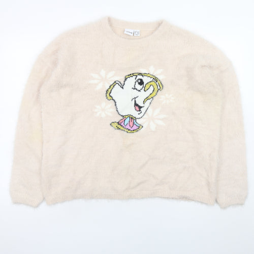 Disney Women Beige Chip Crew Neck Pullover Jumper Size L