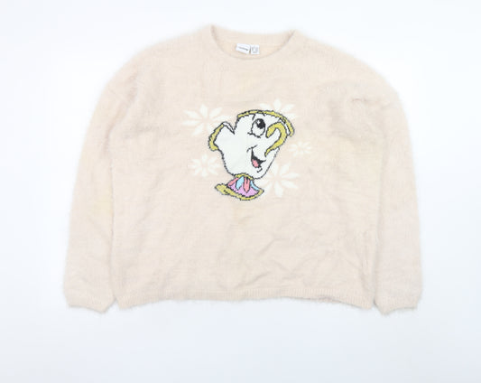 Disney Women Beige Chip Crew Neck Pullover Jumper Size L