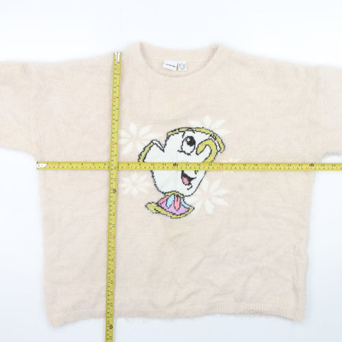 Disney Women Beige Chip Crew Neck Pullover Jumper Size L