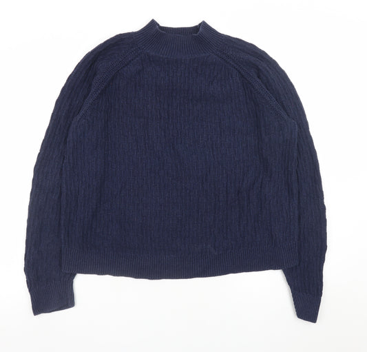 Fat Face Womens Blue Cotton Mock Neck Cable Knit Jumper UK 14