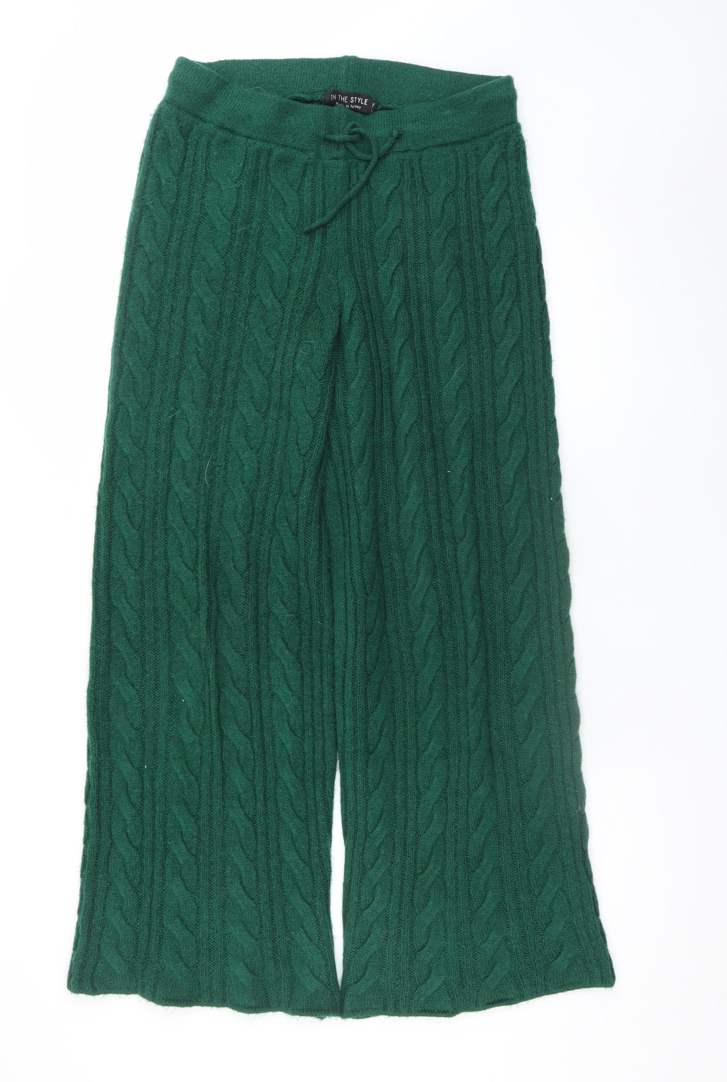 In The Style Women Green Cable Knit Wide-Leg Lounge Sweatpants Size 14