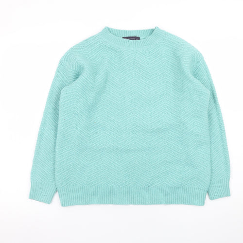 Marks and Spencer Women Blue S Crew Neck Wool Blend Pullover Jumper