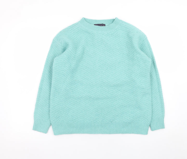 Marks and Spencer Women Blue S Crew Neck Wool Blend Pullover Jumper
