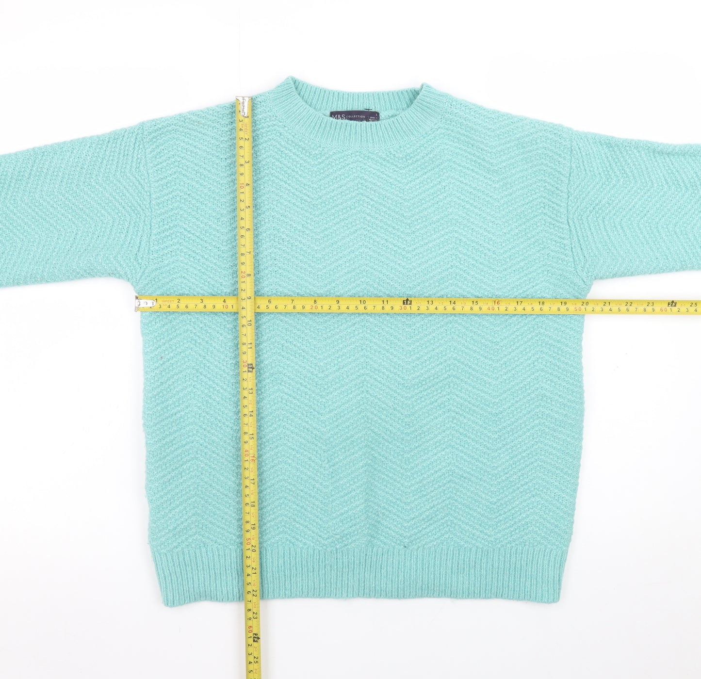 Marks and Spencer Women Blue S Crew Neck Wool Blend Pullover Jumper