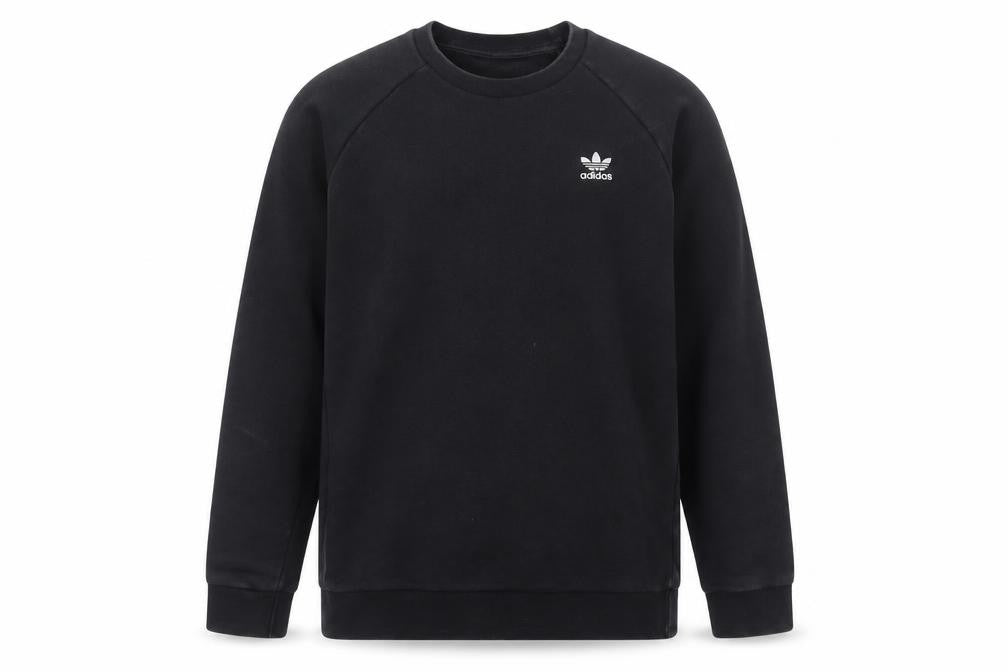 Front view of Adidas Men's Black Crew Neck Pullover Sweatshirt, size M