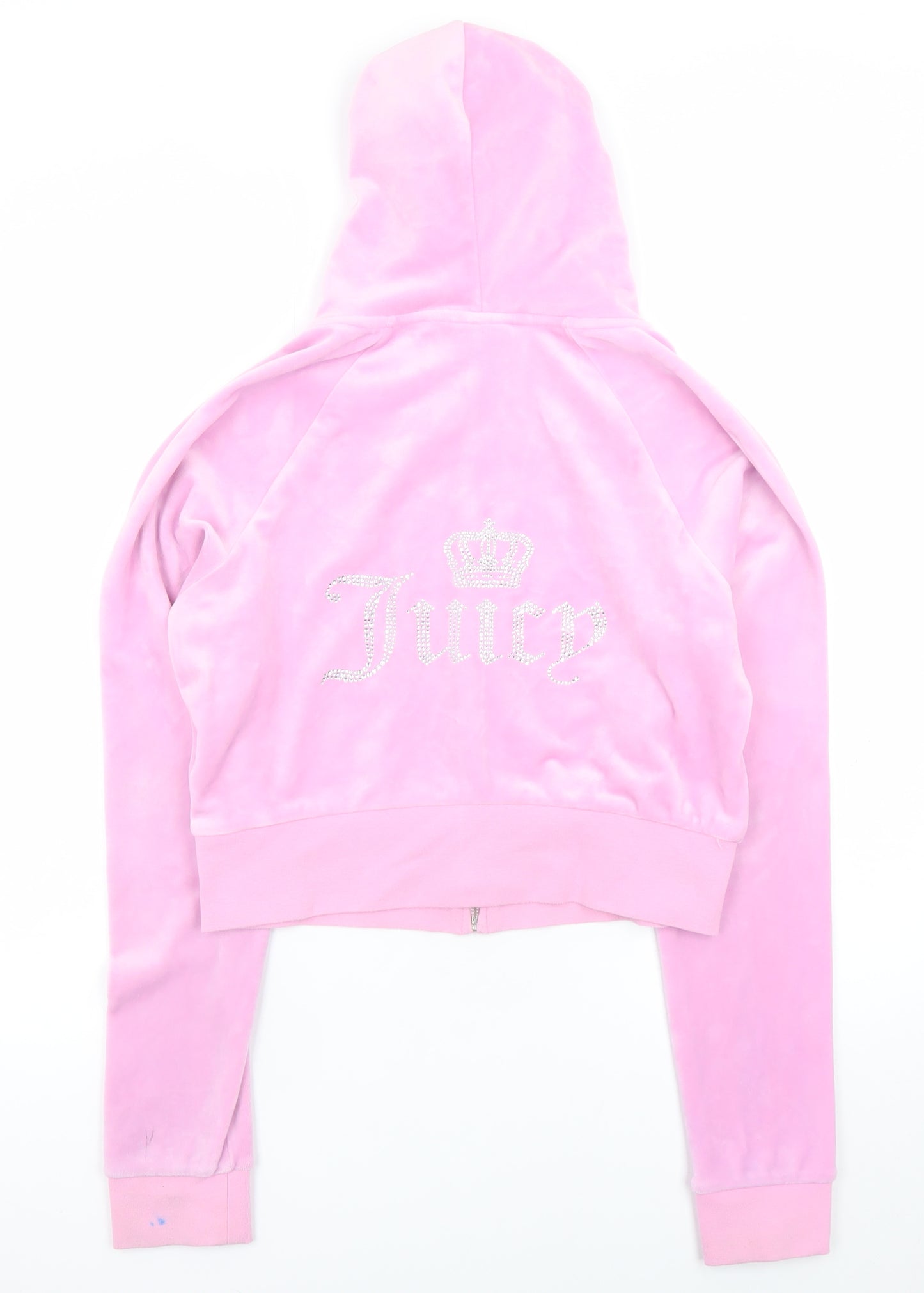 Juicy Couture Women Pink Velour Full Zip Hoodie L Rhinestone Logo