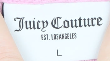 Juicy Couture Women Pink Velour Full Zip Hoodie L Rhinestone Logo