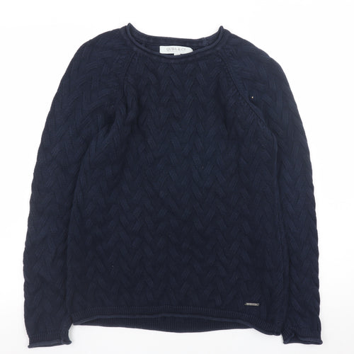 Quba & Co Women Navy Blue Cable-Knit Cotton Jumper Size 10