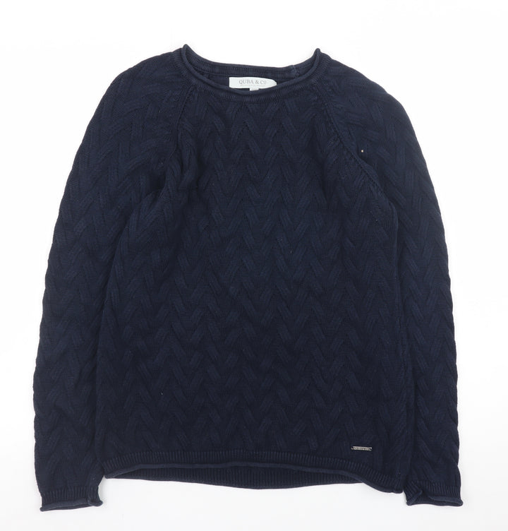 Quba & Co Women Navy Blue Cable-Knit Cotton Jumper Size 10