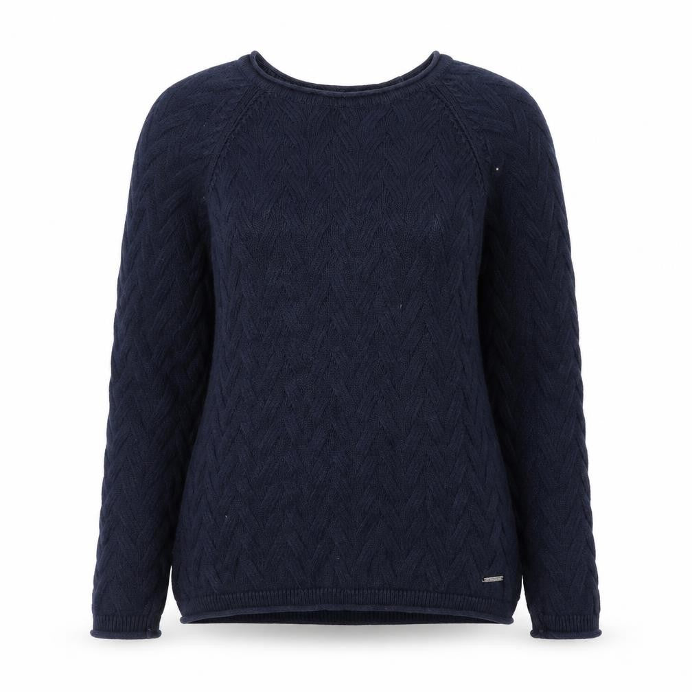Quba & Co Women Navy Blue Cable-Knit Cotton Jumper Size 10