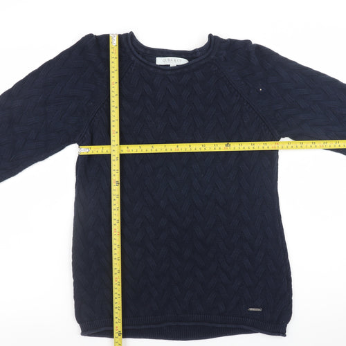 Quba & Co Women Navy Blue Cable-Knit Cotton Jumper Size 10