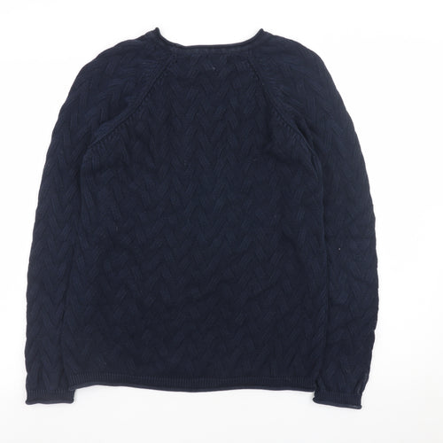 Quba & Co Women Navy Blue Cable-Knit Cotton Jumper Size 10