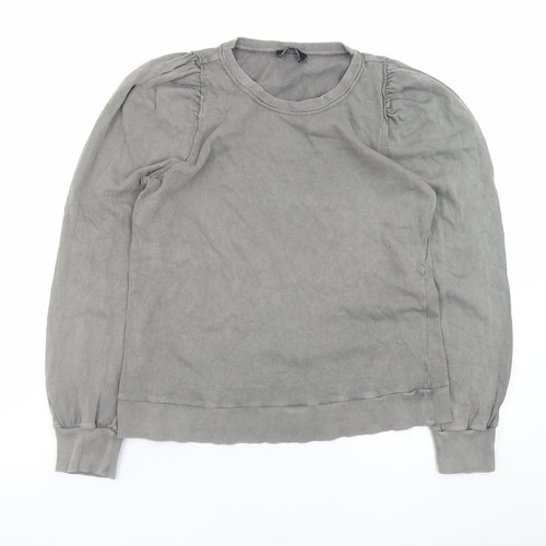 ME+EM Women Grey Cotton Crew Neck Puff Sleeve Sweatshirt Size 10