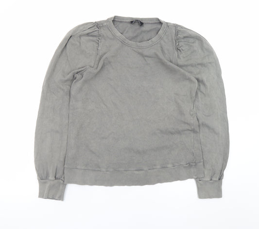 ME+EM Women Grey Cotton Crew Neck Puff Sleeve Sweatshirt Size 10
