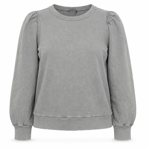 ME+EM Women Grey Cotton Crew Neck Puff Sleeve Sweatshirt Size 10
