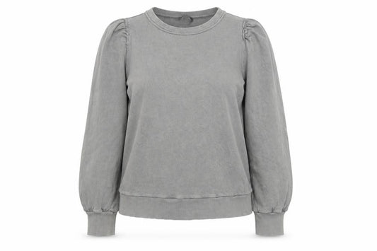 ME+EM Women Grey Cotton Crew Neck Puff Sleeve Sweatshirt Size 10