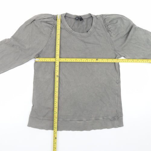 ME+EM Women Grey Cotton Crew Neck Puff Sleeve Sweatshirt Size 10