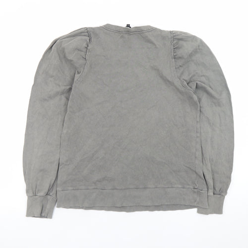 ME+EM Women Grey Cotton Crew Neck Puff Sleeve Sweatshirt Size 10