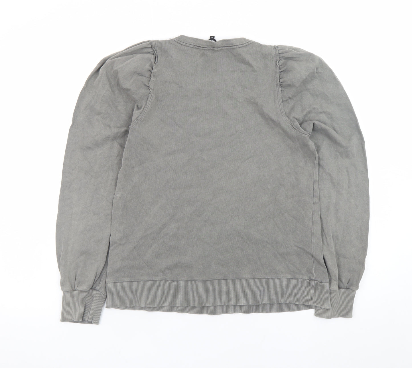 ME+EM Women Grey Cotton Crew Neck Puff Sleeve Sweatshirt Size 10