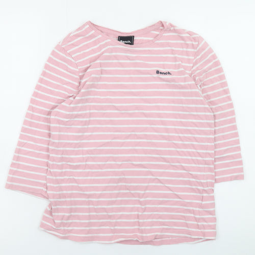Bench Womens Pink Striped 3/4 Sleeve Cotton T-Shirt Size 10