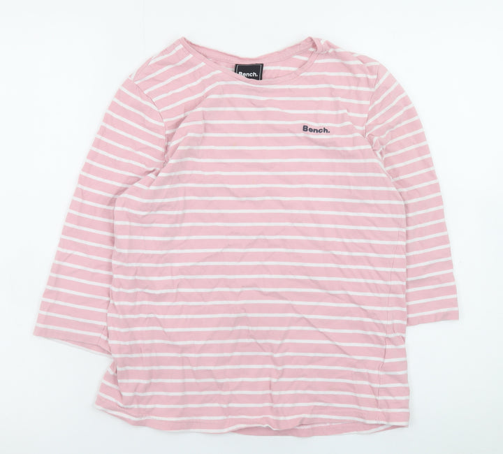 Bench Womens Pink Striped 3/4 Sleeve Cotton T-Shirt Size 10