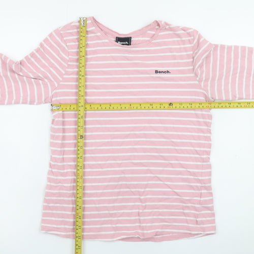 Bench Womens Pink Striped 3/4 Sleeve Cotton T-Shirt Size 10