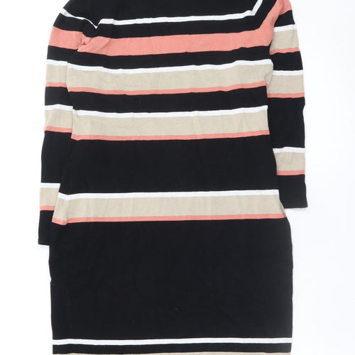 Roman Women Black Striped Bodycon Knit Roll Neck Dress Size 14