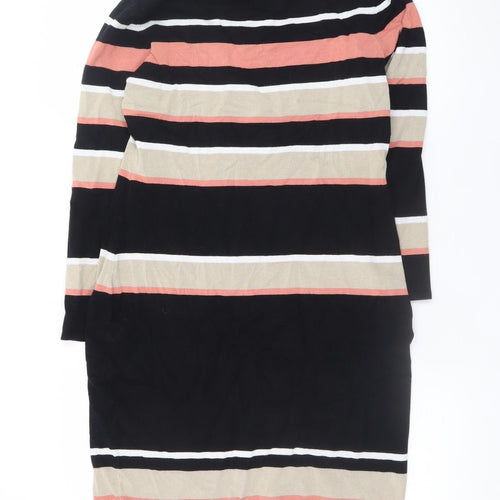 Roman Women Black Striped Bodycon Knit Roll Neck Dress Size 14